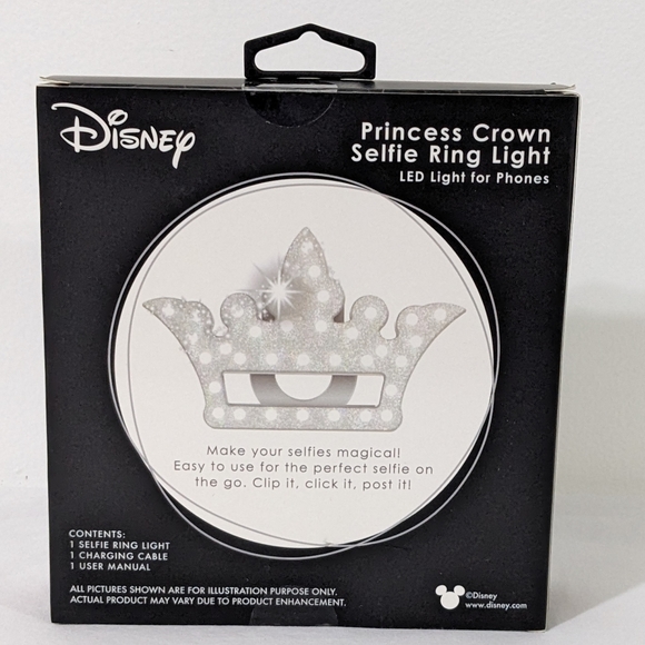 Disney Princess Crown Selfie Ring Light, Clip On Selfie Light, Rechargeable, NEW - Picture 2 of 9